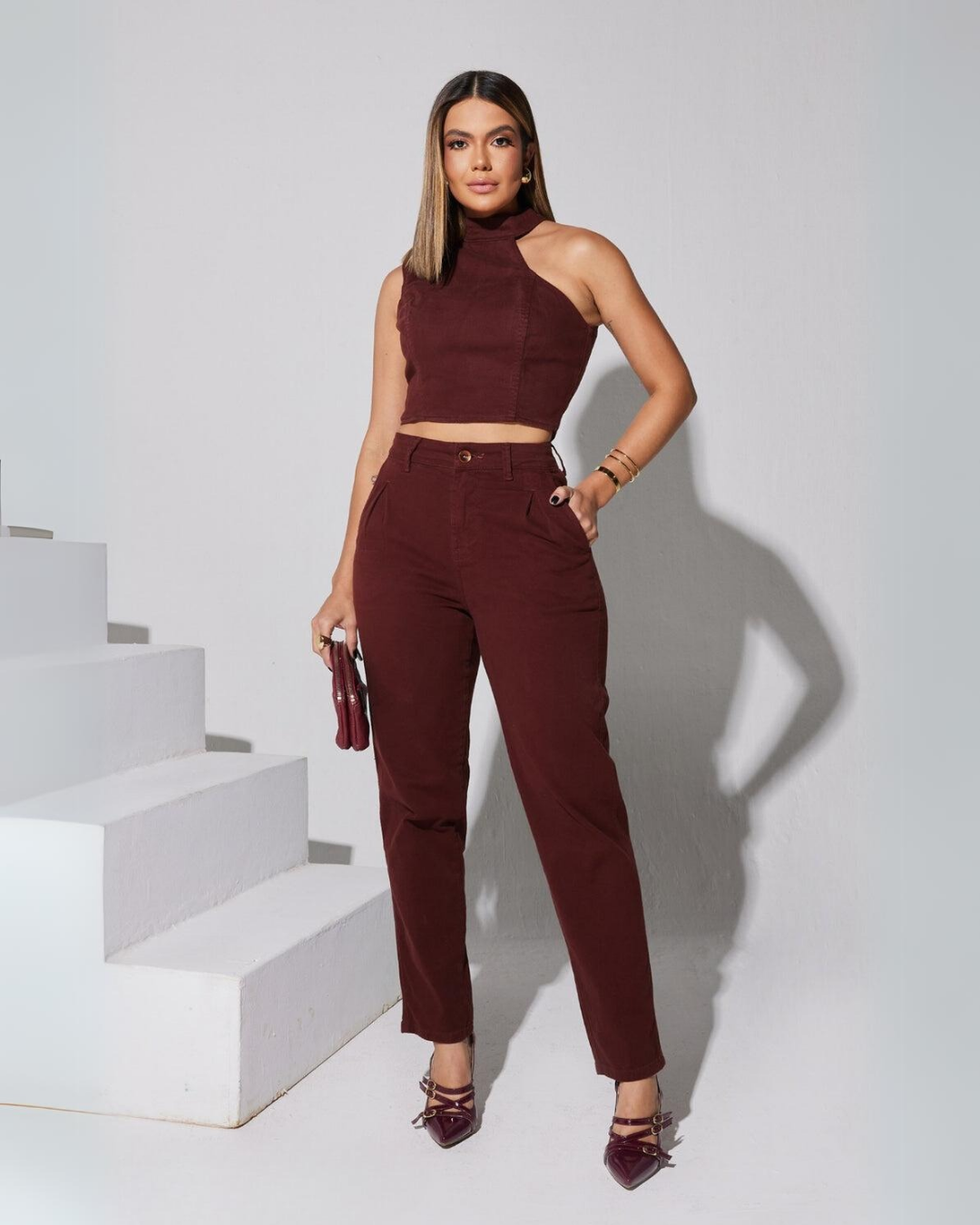 2 Piece Cropped Set with One Sleeve and Pants