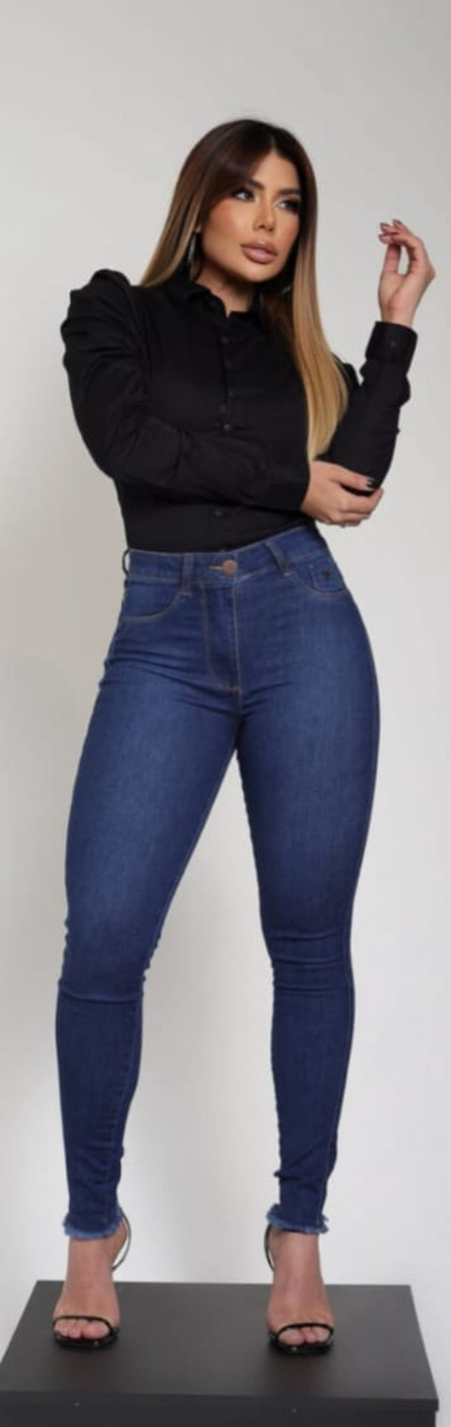 Jeans Skinny Pants with Shredded Bar